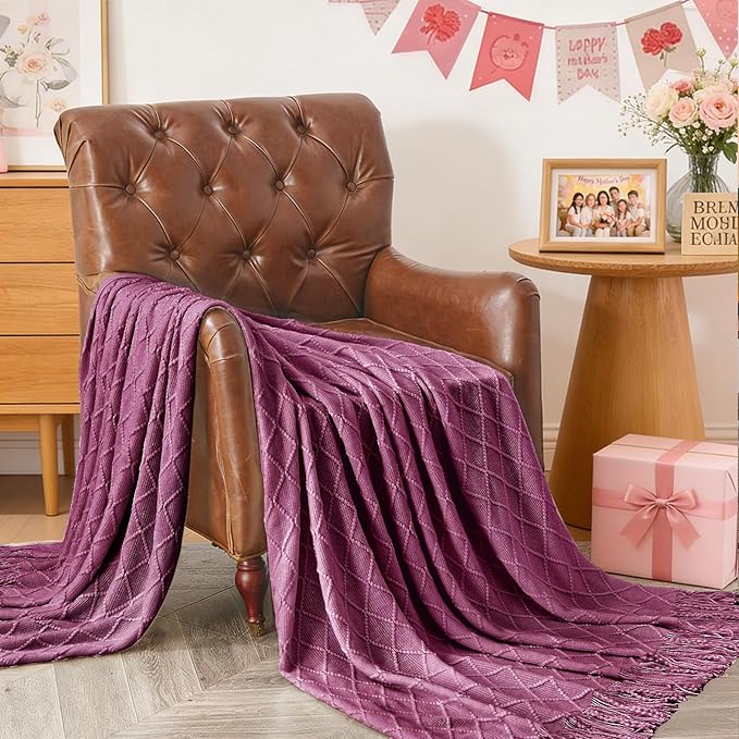 inhand Dusk Knitted Throw Blanket for Couch Bed, Mothers Day/Mom Birthday Gifts for Mom from Daughter Son, Soft Lightweight with Tassels, Farmhouse Warm Decorative Blanket for Women, 50"x60"