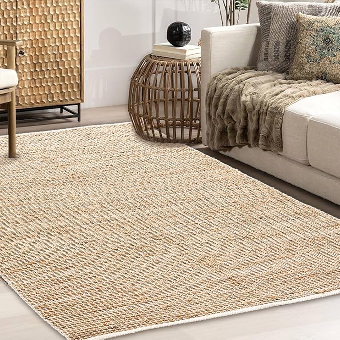 Chardin home 8x10 Jute Cotton Handwoven Area Rug | Braided Boho Farmhouse Rug in Natural Jute/Ivory | Rustic Vintage Floor Covering for Living Room, Bedroom, Kitchen, and Entryway