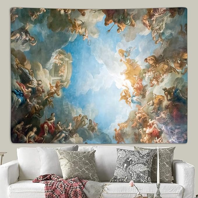 Sanzugh Retro Renaissance Tapestry, Vintage Greek Mythology Painting Art Ceiling Tapestries Wall Hanging for Bedroom College Dorm Living Room Office Decor 60X40, Unique Baroque Angel Poster Blanket