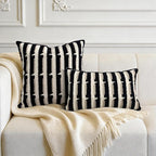20"x20" Black Cream Stripe Tufted Pillow Covers Luxury Geometric Accent Pillows Soft Woven Decorative Pillow Cases for Couch, Sofa, Bedroom Décor (Black, 20"×20")
