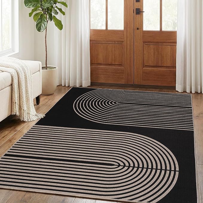 GarveeHome Modern Rainbow Easy Jute Rug 5x7, Washable Area Rugs for Living Room Bedroom Farmhouse Dining Room, Contemporary Neutral Non Slip Non Shedding Floor Carpet for Office RV Patio