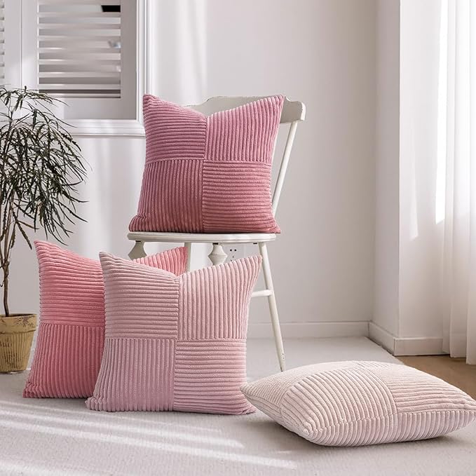 Topfinel Pink Throw Pillow Covers 18x18 Set of 4,Double-Design Decorative Throw Pillow Covers,Dustypink Soft Corduroy Home Decor Cushion Cases for Couch Living Room Bedroom and Sofa(45 * 45 cm)