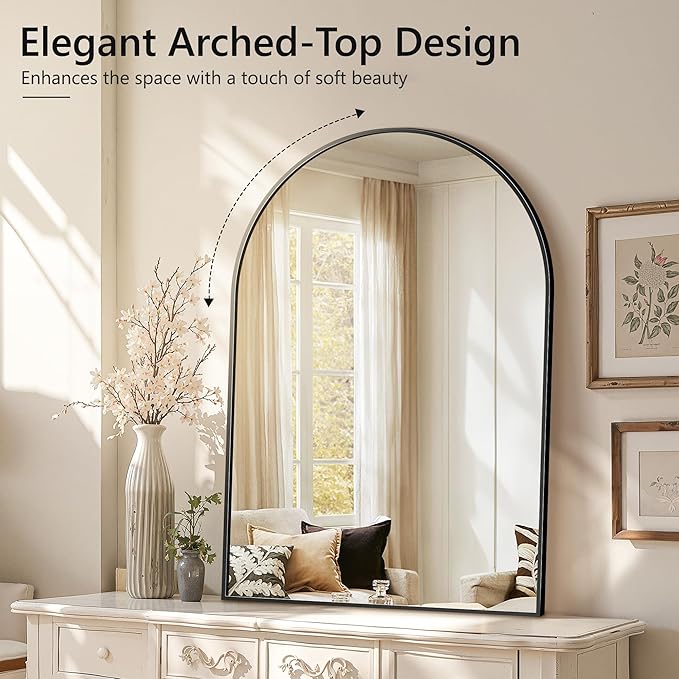 Arched Wall Mirror for Bathroom,Mirrors for Wall,35"x55",Vanity Mirror for Bedroom Dresser, Entryway, Living Room, Metal Frame,Hanging or Leaning Against(Black)