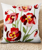 Embroidered Throw Pillow Cover - 18x18 Decorative Pillow Cover with Zipper Aesthetic Cute Design Boho Spring Summer Cozy Throw Pillowcase for Living Room Couch Sofa Bed, Rose Flowers