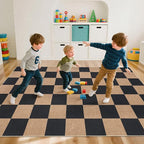 GarveeHome Checkered Easy Jute Area Rug 10x13 Machine Washable Non-Slip Stain Resistant Indoor Outdoor Rugs for Living Room, Bedroom, Kitchen, Dining, Patio Farmhouse Style Black Tan