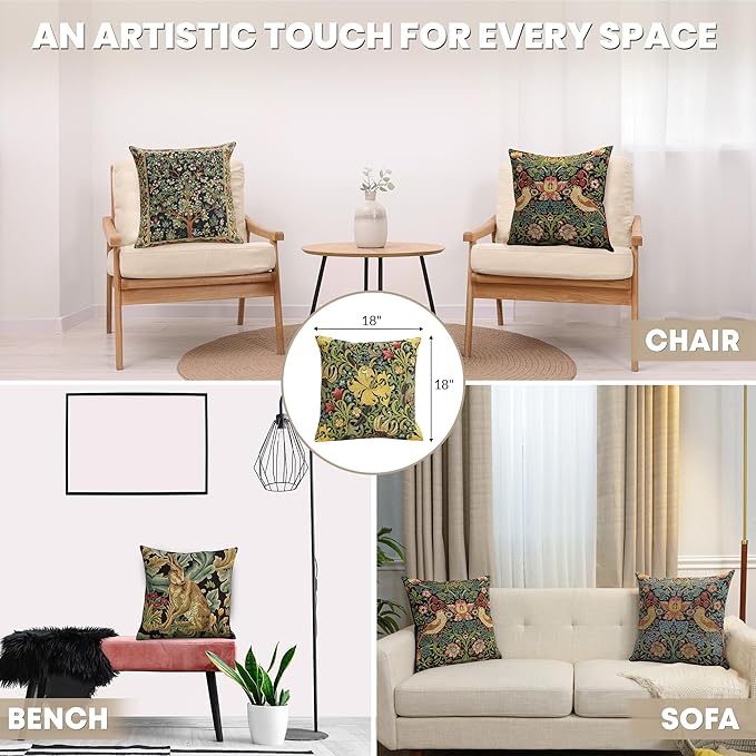 Charlotte Home Furnishings Throw Pillow Covers Decorative Boho Pillow Cover for Couch Living Room Golden Lily Black Square Cushion Cases 18x18 in European Cotton Jacquard Woven Cozy Bedroom Decor