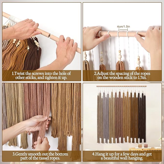 KHOYIME Macrame Wall Hanging Large Boho Home Decor Aesthetic, Bohemian Brown Tassels Tapestry Modern Handmade Artwork Chic Wall Art Decorations for Dining Living Room Bedroom Nursery Office 38.5"x43"