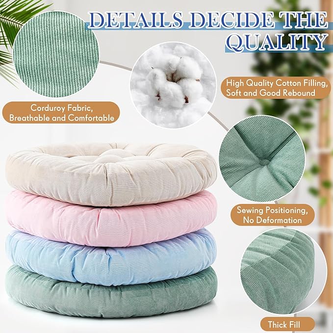 Jerify Floor Pillow Cushions Large Round Square Large Meditation Floor Pillow for Classroom Adult Meditation Picnic Party Seating Learning Daycare School(Round,Light Colors,4 Pcs)