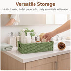 StorageWorks Small Wicker Toilet Basket Tank Topper with Built-in Handles, Toilet Paper Baskets for Back of Tank, Paper Rope Bathroom Basket Organizer and Storage for Sage Green Bathroom Decor, Green