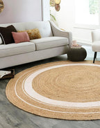 Unique Loom Braided Jute Collection Classic Quality Made Natural Hand Woven with Coastal Design Area Rug (8' 0 x 8' 0 Round, Natural/ Ivory)