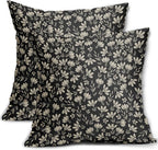 Black Vintage Floral Block Print Pillow Covers 22x22 Set of 2 Rustic Old Style Cute Flower Print Decorative Outdoor Pillowcases Seasonal Farmhouse Throw Cushion Case Decor for Couch Sofa Bed