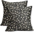 Vintage Flower Pillow Covers 18x18 Set of 2 Rustic Cute Small Floral Black Brown Old Style Decorative Throw Pillows Outdoor PillowCase Farmhouse Linen Cushion Case Decor for Home Sofa Couch Bed