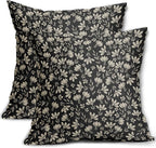 Vintage Flower Pillow Covers 18x18 Set of 2 Rustic Cute Small Floral Black Brown Old Style Decorative Throw Pillows Outdoor PillowCase Farmhouse Linen Cushion Case Decor for Home Sofa Couch Bed