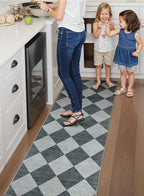 Beeiva Checkered Print Hallway Rug 2x6, Ultra Thin Kitchen Rug Runner Non Slip Washable Carpet Runners for Hallway 6ft, Modern Diamond Stain Resistant Floor Carpet for Bathroom Bedroom Entryway