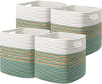 UBBCARE Set of 4 Storage Cubes 13 X 13 X 13 in, Water Hyacinth Storage Bins for Shelves, Toys, Book, Storage Baskets with Handles, Cotton Rope Woven Baskets for Organizing, Green