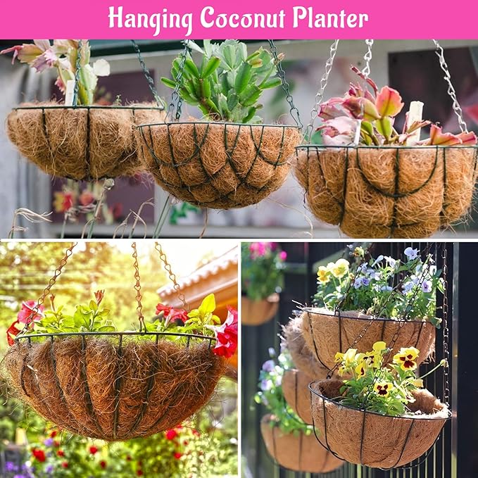 Riare 2 Pack 16 Inch Round Coco Liners Replacement, 100% Natural Coconut Coir Liners for Hanging Baskets, Garden Flower Vegetables Planter Pot, Window Box, Fence, Decks