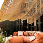 Macrame Curtain Boho Curtain Doorway Window Wall Decor Fiber Yarn Art Handwoven Wall Hanging Art Craftsmanship Home Door Bedroom Wedding Backdrop Arch,Closet Room Divider 59" W x 75" H (1 Panel,Khaki)
