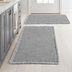MIULEE Set of 2 Waffle Bathroom Rugs, Boho Bath Rugs Non Slip Washable, Super Absorbent Bath Mats, Ultra Soft Rubber Backed Shower Mats for Bathroom Floor, Tub and Shower, Light Grey, 20x32 Inch