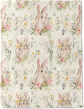 Cute Bunny Fleece Blanket - Lightweight Soft Cozy Gifts Throw for Animal Lovers, Kids,Women,Rabbit Floral Cream Blankets,Home Room Modern Farmhouse Boho Decor 40x50in