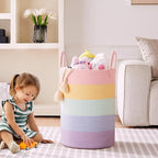 80L Extra Large Rainbow Baby Girls Hamper Laundry Basket for Kids Nursery Pastel Tall Blanket Basket for Toy Woven Rope Unicorn Clothes Hamper in Living Room Playroom Bedroom 16"D x 22"H