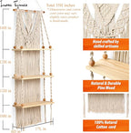 Macrame Wall Hanging Shelf 3 Tier - Boho Bedroom Decor | Macrame Wall Decor | Boho Shelf Decor, Hanging Shelves for Wall, Woven Rope Floating Wood Shelves & Storage for Small Plants