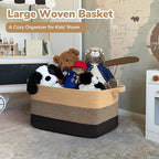Goodpick Woven Blanket Basket, 21.6" x 14.9" x 11.8" Wicker Laundry Basket for Clothes, Storage Baskets for Organizing, Rectangle Rope Large Baskets for Storage, Black Jute