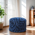 Asuprui Fluffy Flower Pouf Ottoman Cover Only – 20"x14" Round Plush Fuzzy Pouf Shell for Footrest, Stool or Floor Seat, Soft Removable Home Decor (No Insert Included) (Navy Blue)