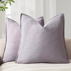 Foindtower Pack of 2, Decorative Linen Soild Throw Pillow Covers Soft Accent Euro Cushion Case Boho Farmhouse Neutral Pillowcase for Couch Sofa Bedroom Living Room Home Decor 18 x 18 Inch Light Purple