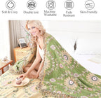 Snycler Boho Throw Blanket 60"x80" - 100% Cotton Ultra Soft Rustic Quilt, Green Floral Printed Farmhouse Decor for Bed, Sofa, Couch, Chair - All Season Cozy Blanket