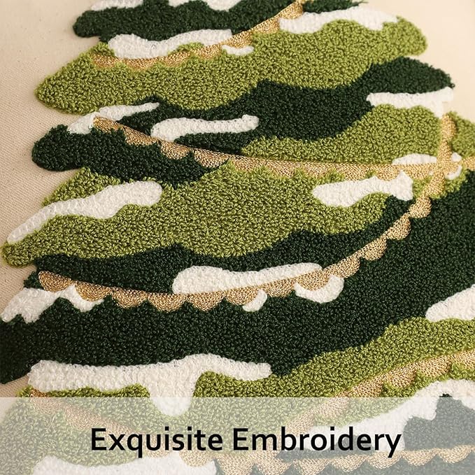 Tosleo Christmas Tufted Pillow Covers 18 x 18 inch Set of 2 Green Xmas Tree with Gold Star Throw Pillow Cover Party Decor Winter Holiday Embroidery Cushion Case for Sofa Couch Bed Living Room