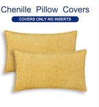 CaliTime Throw Pillow Covers Decorative 12 X 20 Inches Pack of 2 Cotton Thread Stitching Edges Solid Dyed Soft Chenille Cushion Cases for Couch Sofa Bed Living Room Farmhouse Gold
