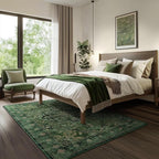 Vintage Dark Green Area Rugs 5x7 for Living Room, Tranditional Distressed Medallion Printed Low Pile Thin Rugs for Bedroom, Non Slip Washable Carpet Rugs for Dining Room/Kitchen/Home Office