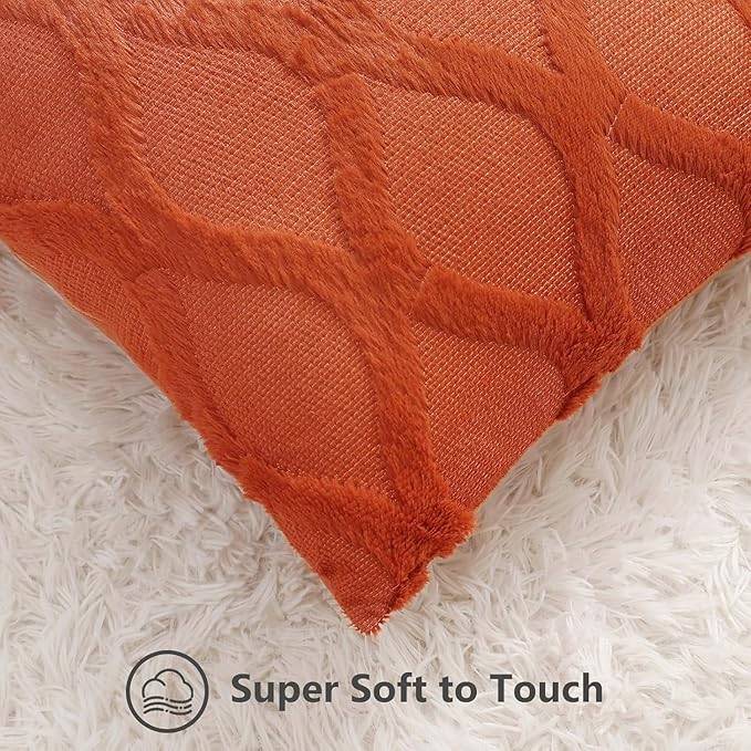 decorUhome Spring Throw Pillow Covers 16x16 Inch Set of 2, Soft Plush Faux Fur Wool Rust Accent Couch Pillow Covers for Modern Farmhouse Bed Sofa Living Room