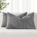 decorUhome Chenille Dark Grey Throw Pillow Covers 12x20 Inch Set of 2, Decorative Soft Couch Pillow Covers Solid Dyed Accent Velvet Farmhouse Neutral Rectangle Pillow Cases for Sofa Bed Living Room