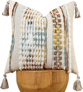 AmHoo Chenille Striped Tufted Textured Boho Throw Pillow Covers Aesthetic with Tassels Woven Decorative Pillow Case for Couch Bed Sofa Bedroom Modern Funky 18 x 18-Inch Brown White