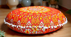 CRAFT KALA 22" Mandala Meditation Floor Pillows Cover Pouf Cover Round Seating Bohemian Mandala Cotton Floor Cushion Cover Outdoor Fireplace Seating Living Room Yoga Room Home Décor (Orange Flower)