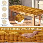 Geelin 48x18 Inch Bench Cushions for Indoor Furniture Chenille Velvet Mustard Yellow Button Tufted Thick Seat Pad Mat with Memory Foam, Window Floor Sofa Chair Cushion for Living Room Porch Swing