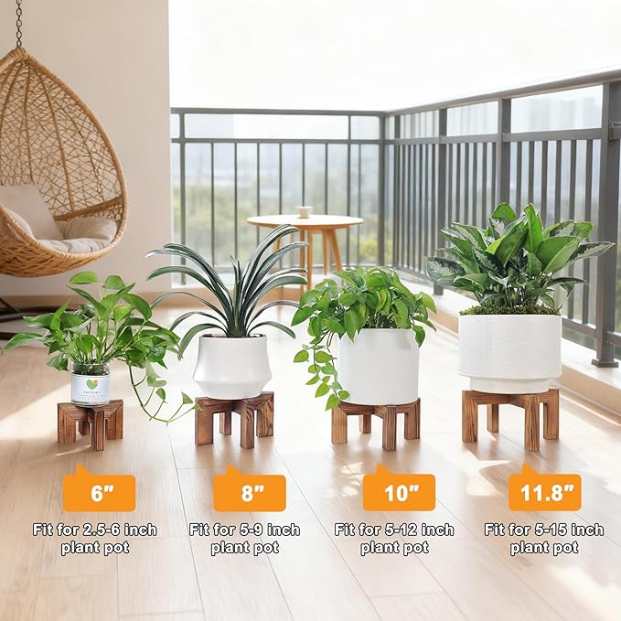 Plant Stand, Indoor/Outdoor Wood Plant Holder, Single Flower Pot Stand, Sturdy Planter Stands(Walnut, Fit 5-12 Inch Pots)