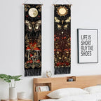 AOHMPT Pack of 2 Long Vertical Tapestry,Nature Landscape Tapestry with Serene Mountain River, Moon & Sun Motifs,Traditional Ink Painting Wall Art , Zen Aesthetic Wall Hanging for Living Room Bedroom Decor 13" W x 51" H"