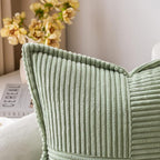 MIULEE Spring Decorative Lumbar Throw Pillow Covers for Couch Bed Livingroom 12x20 Inch Set of 2 Sage Green Boho Accent Throw Pllows Broadside Striped Patchwork Soft Corduroy Pillowcases