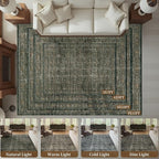 MontVoo-Vintage Area Rug 9X12 Green Rugs for Living Room-Soft Distressed Printed Rugs for Bedroom-Non Slip Carpet-Machine Washable Rug for Dining Room Living Room Bedside Office