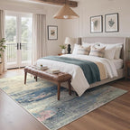 GENIMO 5X7 Washable Modern Area Rugs for Living Room, Non-Slip Low Pile Chenille Print Rug, Soft Rugs for Bedroom Dining Room Home Office, Dusk Tide