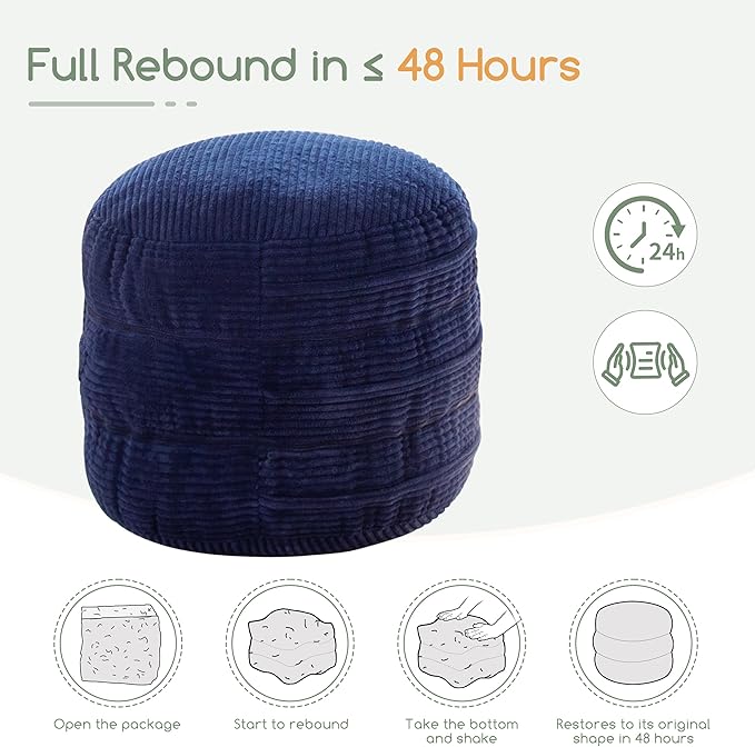 HIGOGOGO Pouf Ottoman Stuffed Round Modern Foam Filled Foot Rest Poufs 20 X 18 Inches Modular Ottomans Separated Into Floor Cushions for Living Room Chair Decorative Stool, Navy