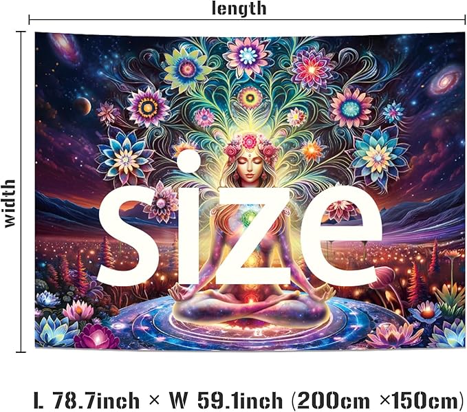 Dermijer Blacklight Seven Chakra Yoga Meditation Tapestry Flower Chakra Tapestries Galaxy Space Planet Tapestry UV Reactive Lotus Tapestries Wall Hanging for Home Decor 78.7L x 59.1W