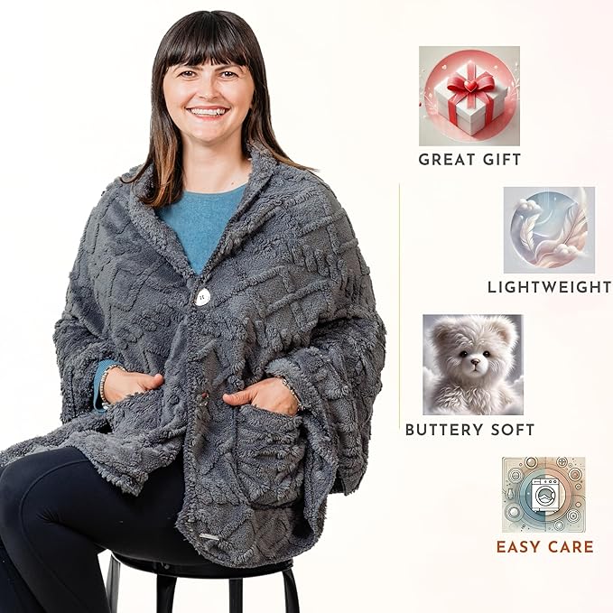 Boho Chic Wearable Blanket -No Sleeves Drape&Go- Poncho Blanket Wrap Shawl - Gifts for Grandma and Mom