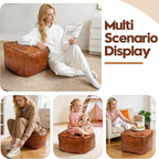 2PCS 17 * 17 * 13in Unstuffed Ottoman Pouf Cover DIY Fillable Faux Leather Storage Floor Pouf Square Unstuffed Ottoman Foot Rest Footstool with Handle for Living Room Bedroom Home Storage