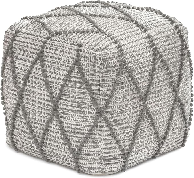 Anji Mountain Pouf Ottoman Foot Rest, Handmade Ottoman Pouf, Comfortable Foot Stool, Decorative Floor Seating for Living Room Decor, Bedroom & Home Décor Accent - Warm Gray