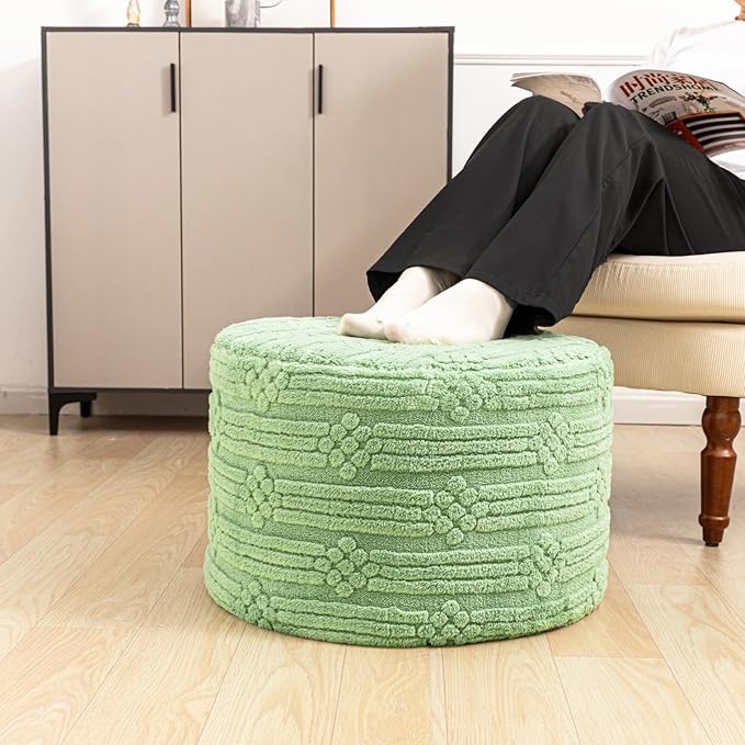 Asuprui Pouf Ottoman Foot Rest – Plush Round All-in-one Foam Stool for Cozy Lounging, Floor Pouf & Chic Decor (Sage Green)