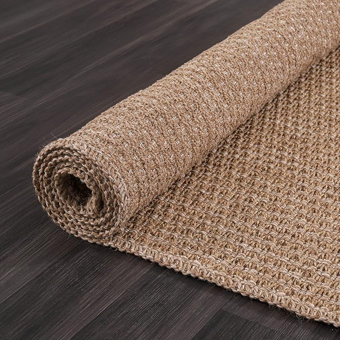 Easy Jute Rug 5x7 Indoor Outdoor Natural Rugs Solid Fiber Rug Woven Area Rug Boho Easy Clean Inside Carpet for Living Room Bedroom Dining Room Hallway or Outdoor Patio Porch (5 X 7 Natural)