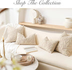 BlissBlush 20x20 Throw Pillow Cover, Square Neutral Beige Decorative Cushion Cover for Couch Sofa, Embroidered Velvet Farmhouse Accent Pillowcase (Cover Only)